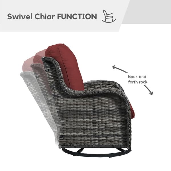 dimension image slide 10 of 11, Gymojoy 3 Piece Outdoor Wicker Swivel Rocker with Cushion & Table