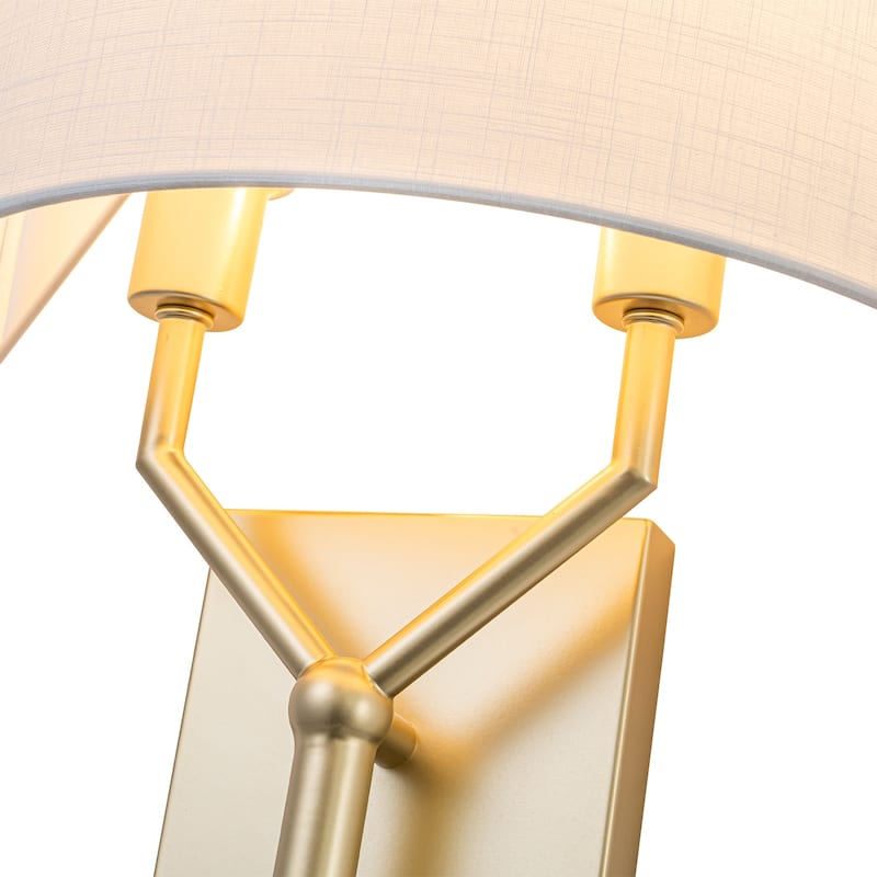 2-Light Y-Shaped Metal Frame Wall Sconce Half-Round Open Fabric Shade