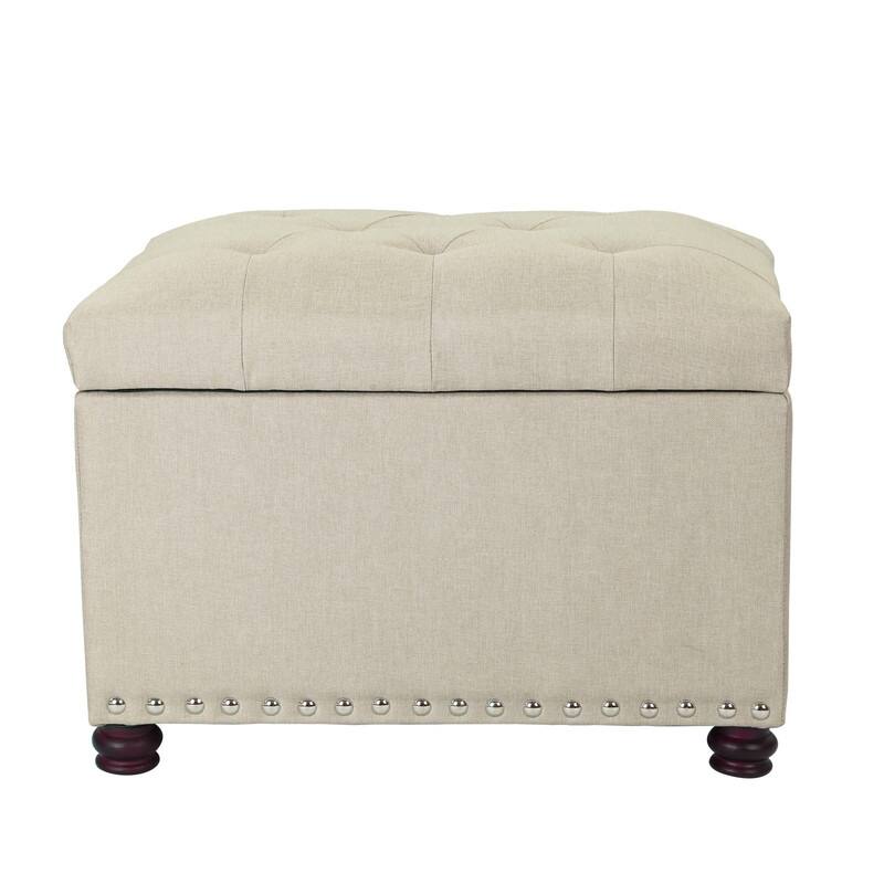 Adeco Classy Rectangle Storage Bench Natural Fabric Footstool Ottoman