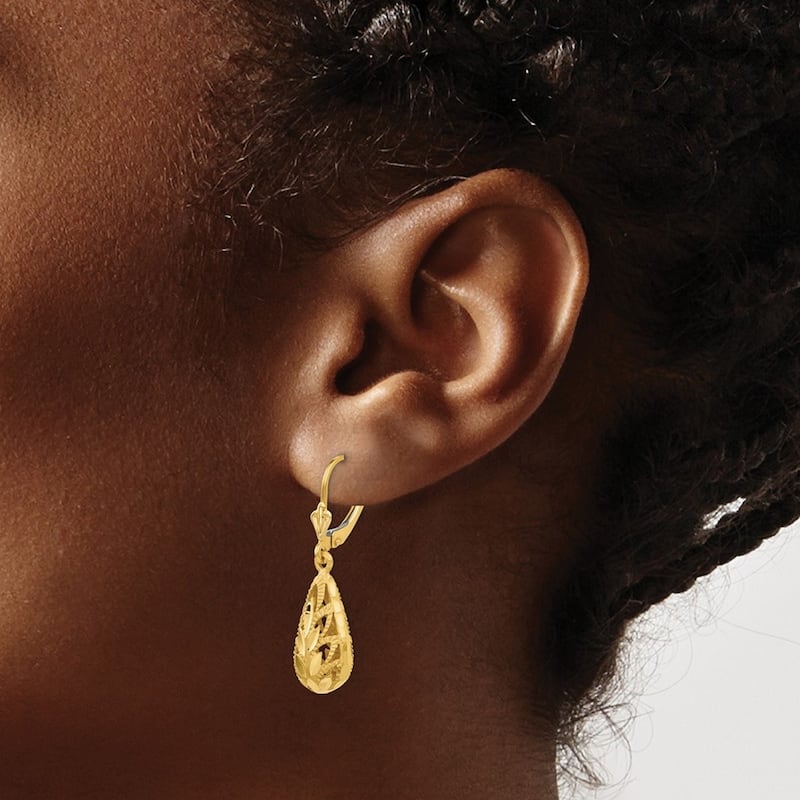 Curata 14k Yellow Gold Filigree Tear-drop Dangle Leverback Earrings 35x9mm