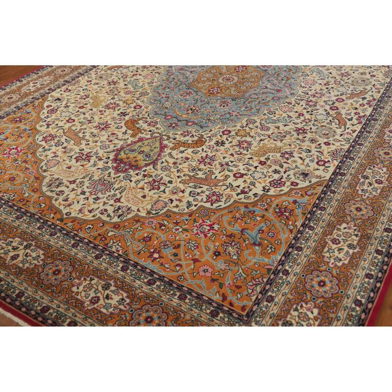 Hand Knotted Oriental 100% Wool Carpet Traditional Floral Beige & Ivories Tabriz Area Rug - 12' 3'' X 8' 1''