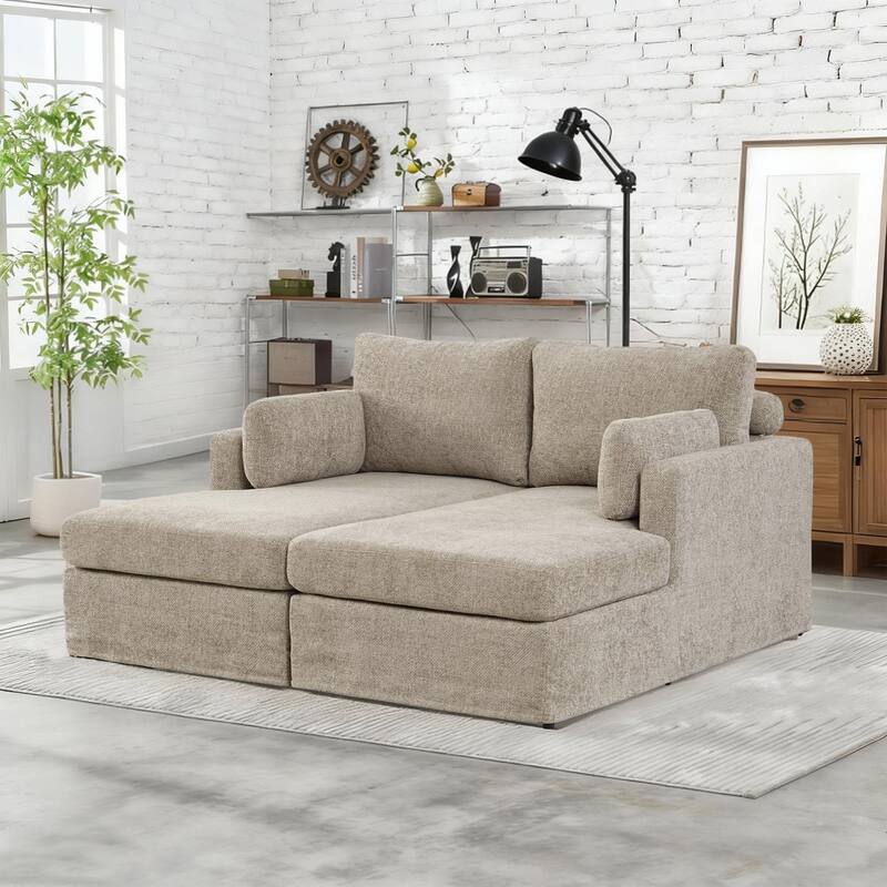 63.4"W Chenille Combination Sofa,Sofa Bed with Cushions & Metal Legs