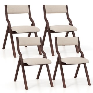 Gymax Folding Dining Chairs Set of 4 Wooden Table Chairs w/ Padded