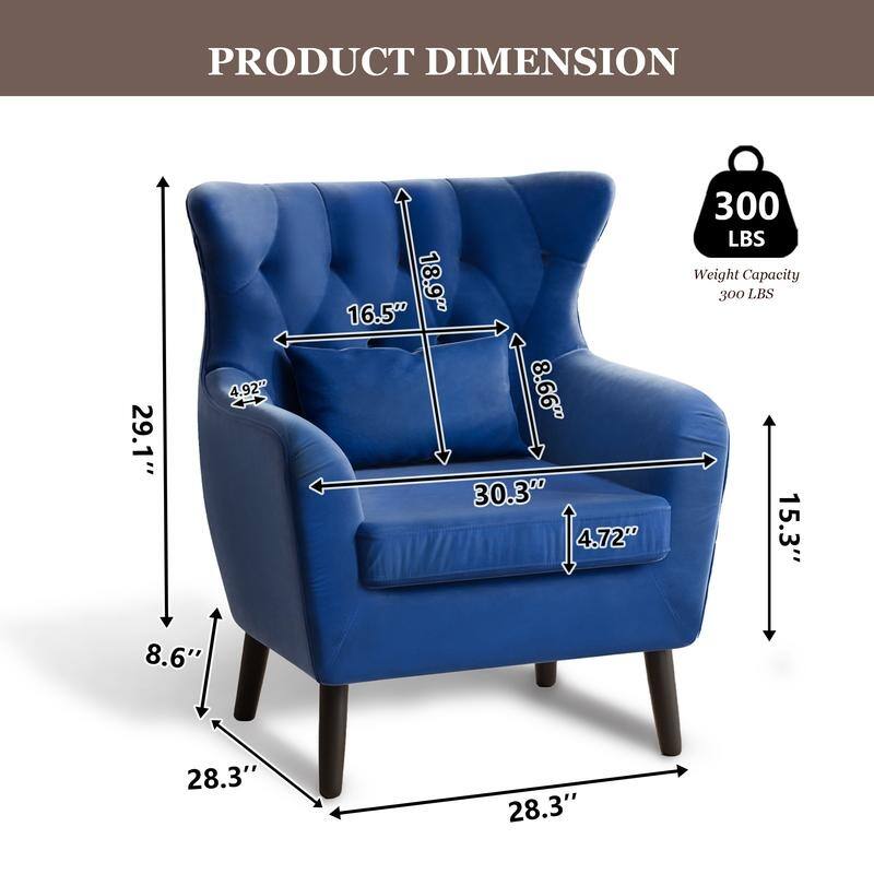 Tuft Velvet Living Room Thick Cushion Accent Chair (Set of 2)