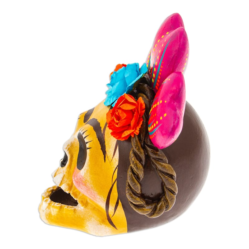 Novica Handmade Fridas Magenta Heart Recycled Cardboard Sculpture