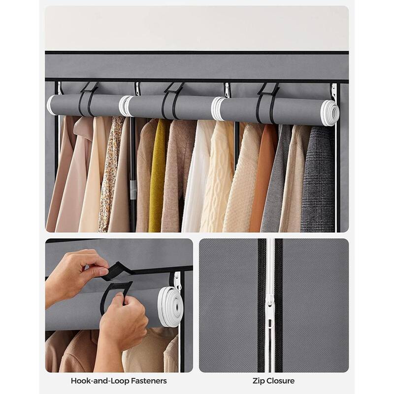 Multi-Section Fabric Closet Organizer with Sturdy Steel Tubes and 4 Convenient Storage Pockets