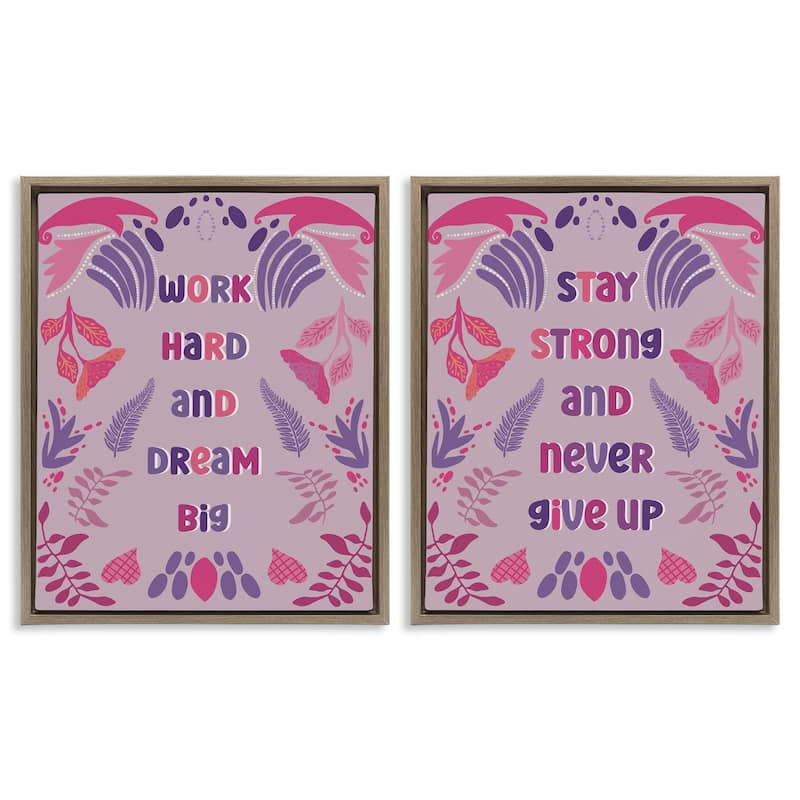 Stupell Purple Motivational Work Hard Framed Floater Canvas Wall Art Design By Julia Frost (Set of 2) - 17 x 21 - Brown
