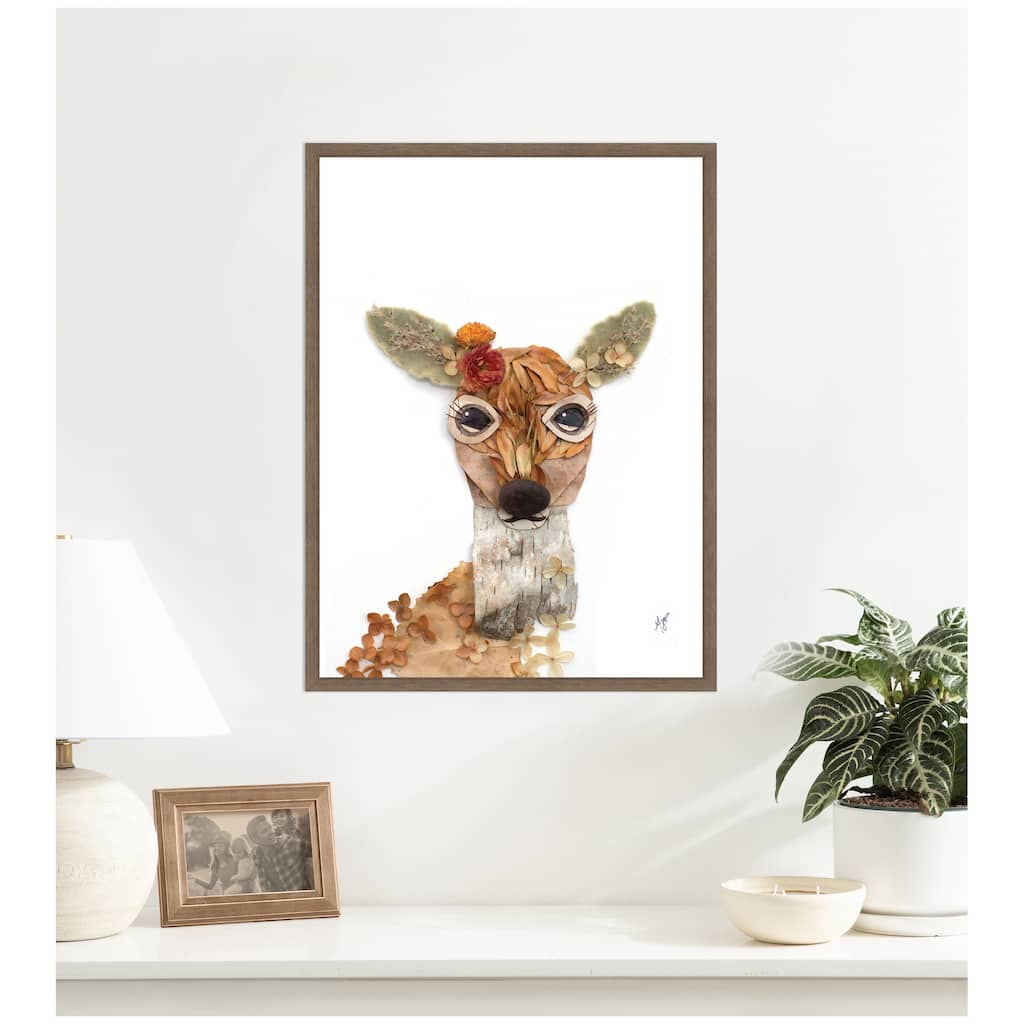 Kate and Laurel Deer with Flowers by Madeline Jeppesen Framed Canvas Wall Art Print