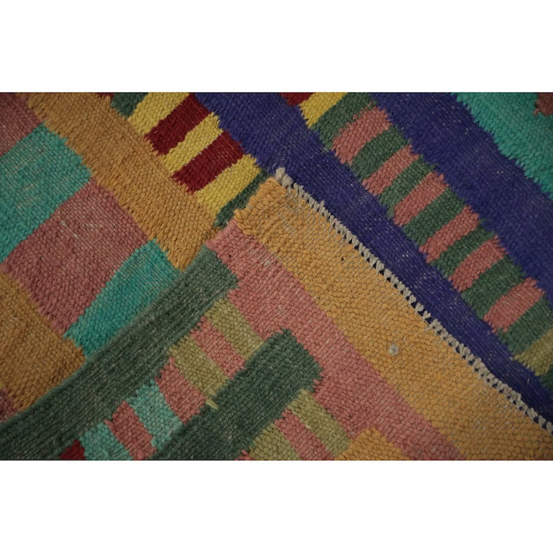 Hand Woven Oriental 100% Wool Carpet Southwestern Modern Multi-Colored Kilim Area Rug - 9' 10'' X 7' 0''