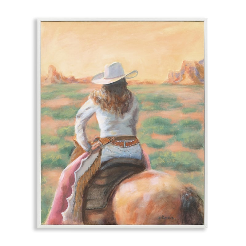 Stupell Cowgirl Atop Country Horse Framed Giclee Art Design By Pam Britton - 16 x 20 - White