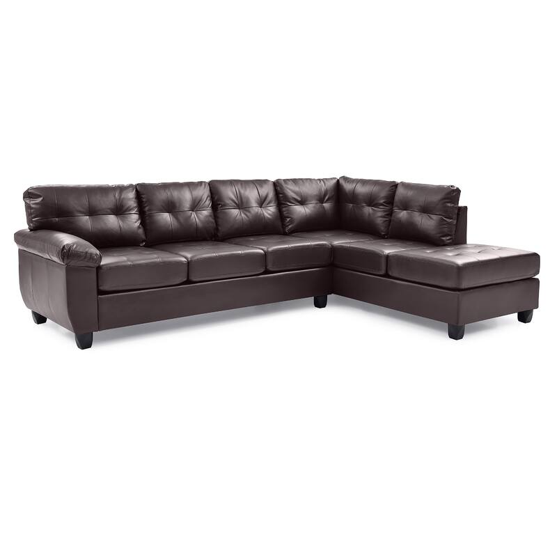 Tufted Reversible Faux Leather L-Shape Sectional Sofa - 111" - Dark Brown