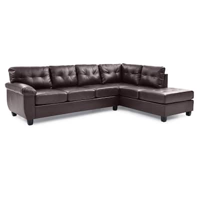 Tufted Reversible Faux Leather L-Shape Sectional Sofa - 111" - Dark Brown