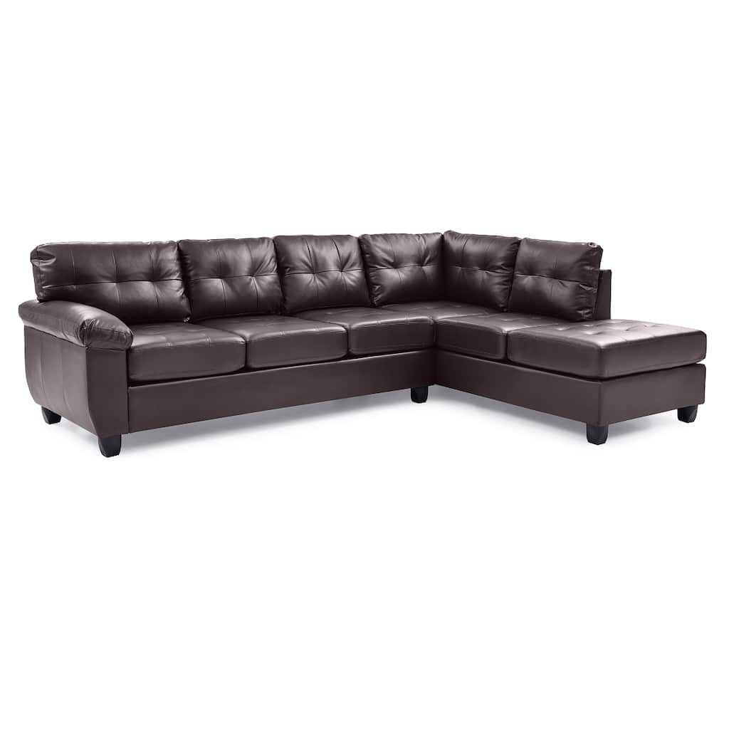 Tufted Reversible Faux Leather L-Shape Sectional Sofa - 111" - Dark Brown