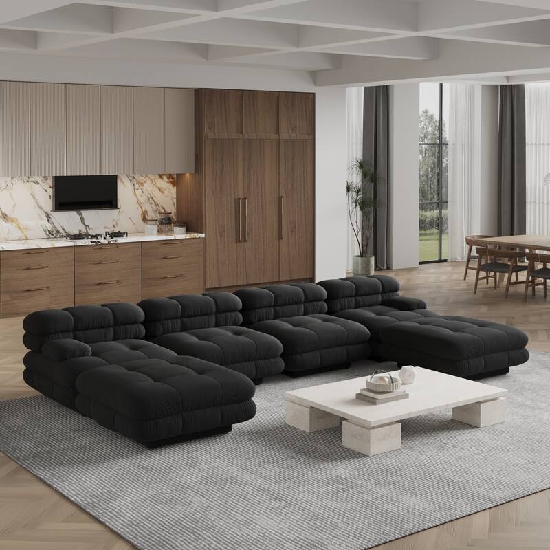 146" Convertible Modular Sectional Sofa, U-Shaped Luxury Modern 6-Seat Couch Sectional with Chaise Ottomans for Living Room