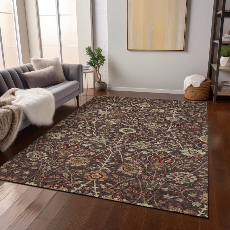 Machine Washable Indoor/ Outdoor Traditional Kashan Chantille Rug