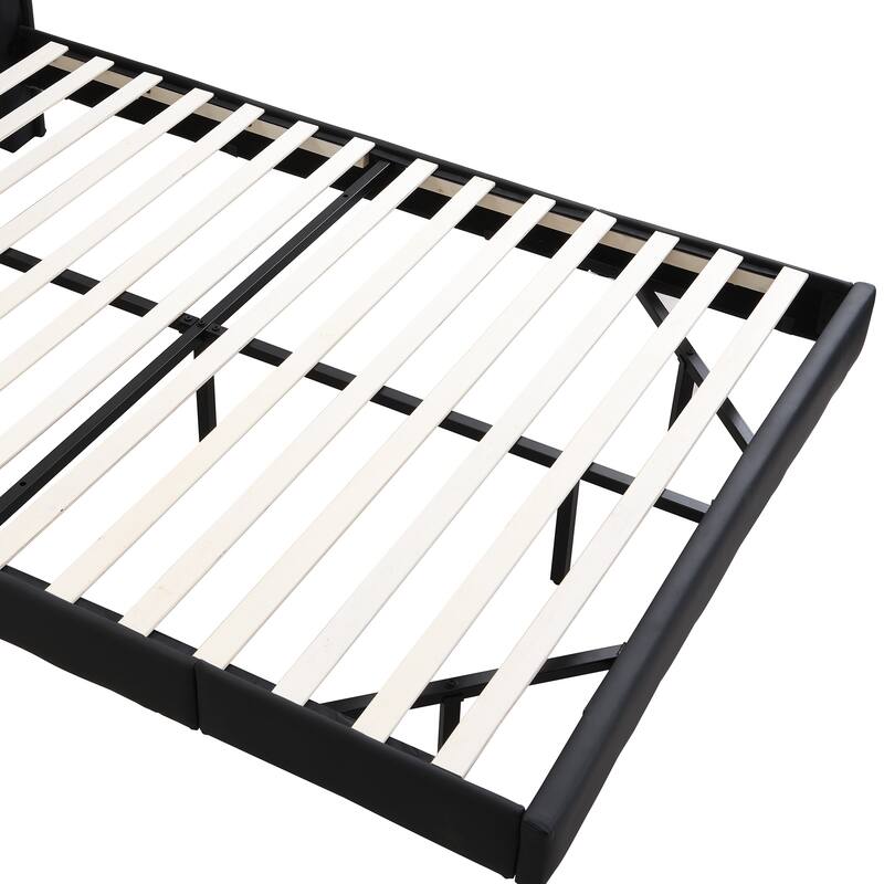 Twin Upholstered Platform Bed with LED Lights, Storage Headboard & USB Ports
