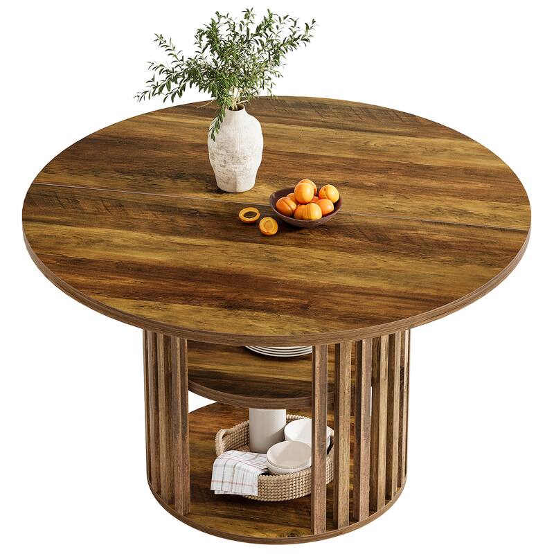 47 Inch Round Dining Table with 2-tier Storage and Solid Wood Base - 47.24" D x 47.24" W x 29.53" H
