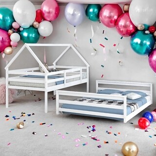 Separate Bunk Bed,Two Separate Beds,Twin over Full House Bunk Bed with Built-in Ladder