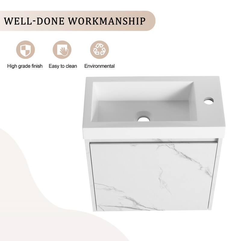Compact Wall-Mounted Bathroom Vanity with Resin Sink, Soft-Close Doors, and Floating Design for Easy Storage - 19.7in L Plywood