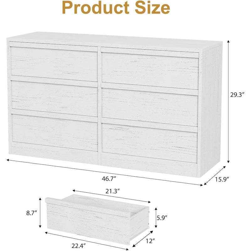 Modern Double Dresser Organizer with Large Storage, Wooden Chest of Drawers