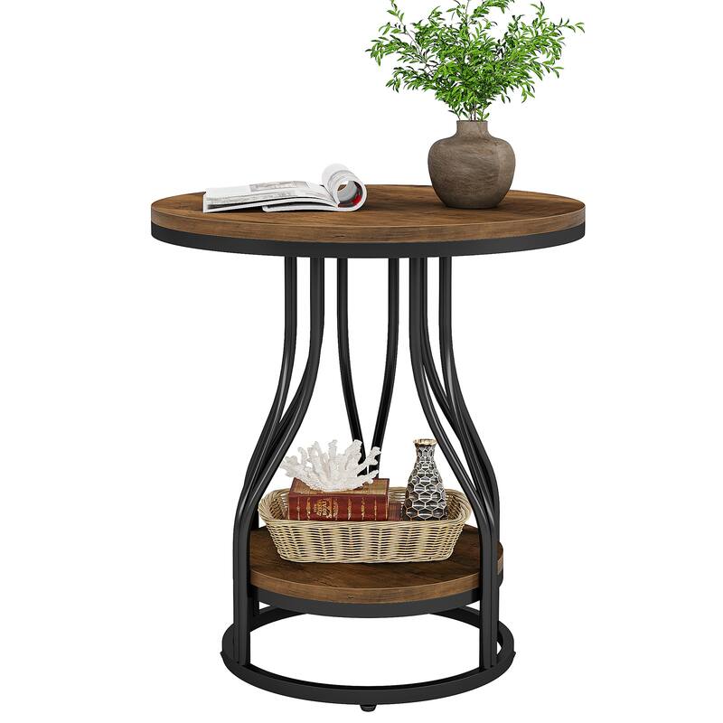 Round End Table, 2-Tier Side Tables, Modern Bedside Table, Small Chirside Tables for Couch Side