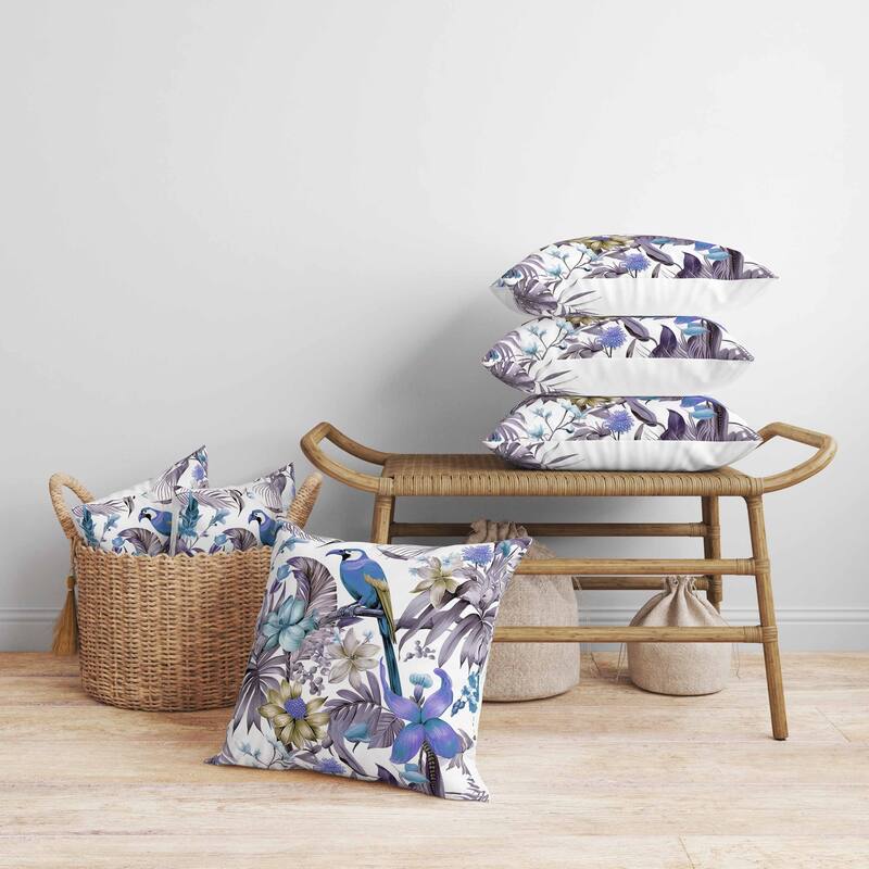 Leafy Lyricist Faux Suede Reversible Throw Pillow White and Blue