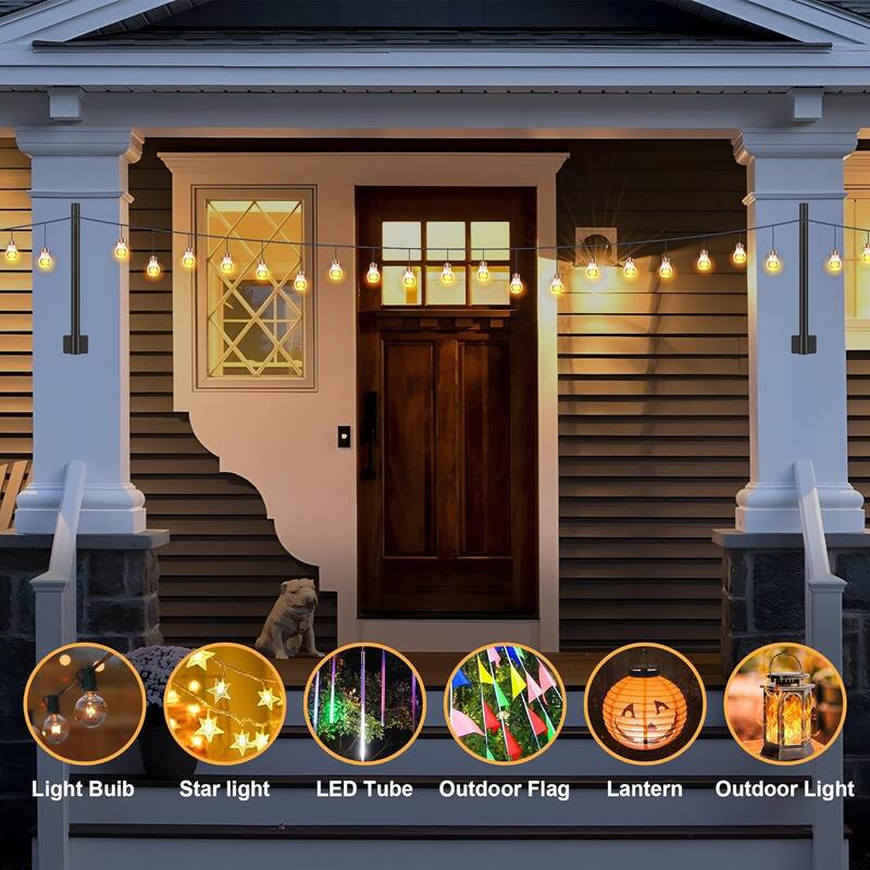 Suchtale String Light Poles, Suspension Outdoor Fence Post Lights with Clip and Bracket Hanging