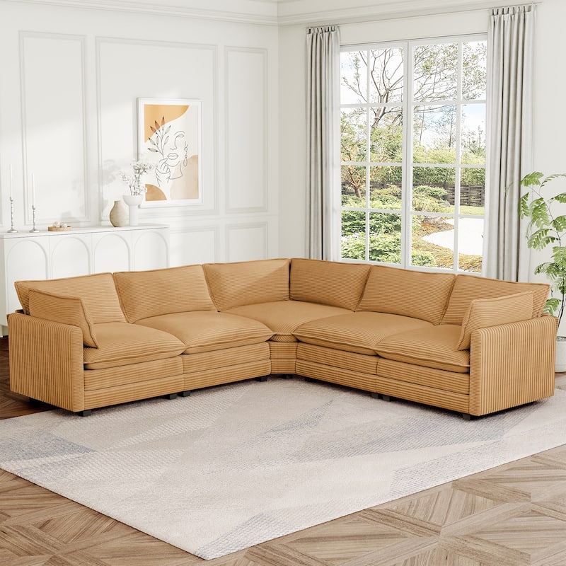 148" Overised 4 Seater Corduroy Clud Couch Modular Sectional Sofa for Living Room