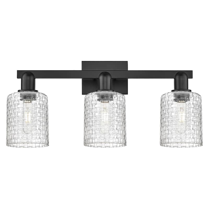 Innovations Lighting 716-3W-11-24 Cobbleskill Vanity Cobbleskill 3 - Matte Black / Clear Basket Weave