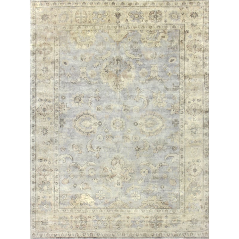 EXQUISITE RUGS Antique Weave Oushak Hand-knotted New Zealand Wool Blue/Ivory Area Rug.