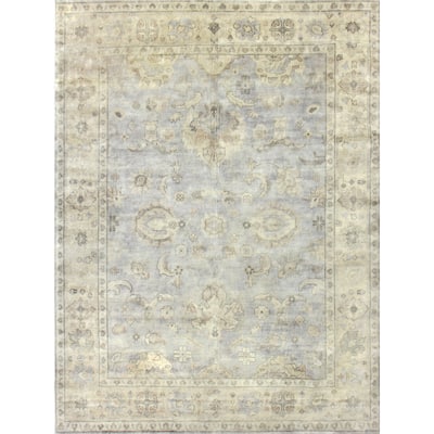 EXQUISITE RUGS Antique Weave Oushak Hand-knotted New Zealand Wool Blue/Ivory Area Rug.