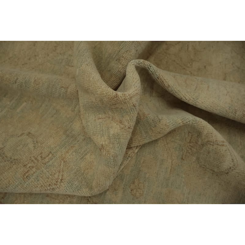 Hand Knotted Oriental 100% Wool Carpet Traditional Floral Green Peshawar Area Rug - 4' 10'' X 4' 11''