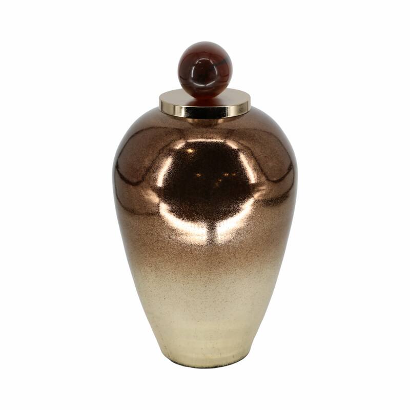 Sagebrook Home Glass Copper Ombre Novelty Temple Vase With Resin Topper