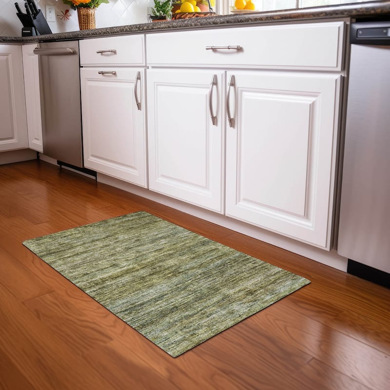 Machine Washable Indoor/ Outdoor Ombre Solid Chantille Rug - Olive - 1'8" x 2'6"