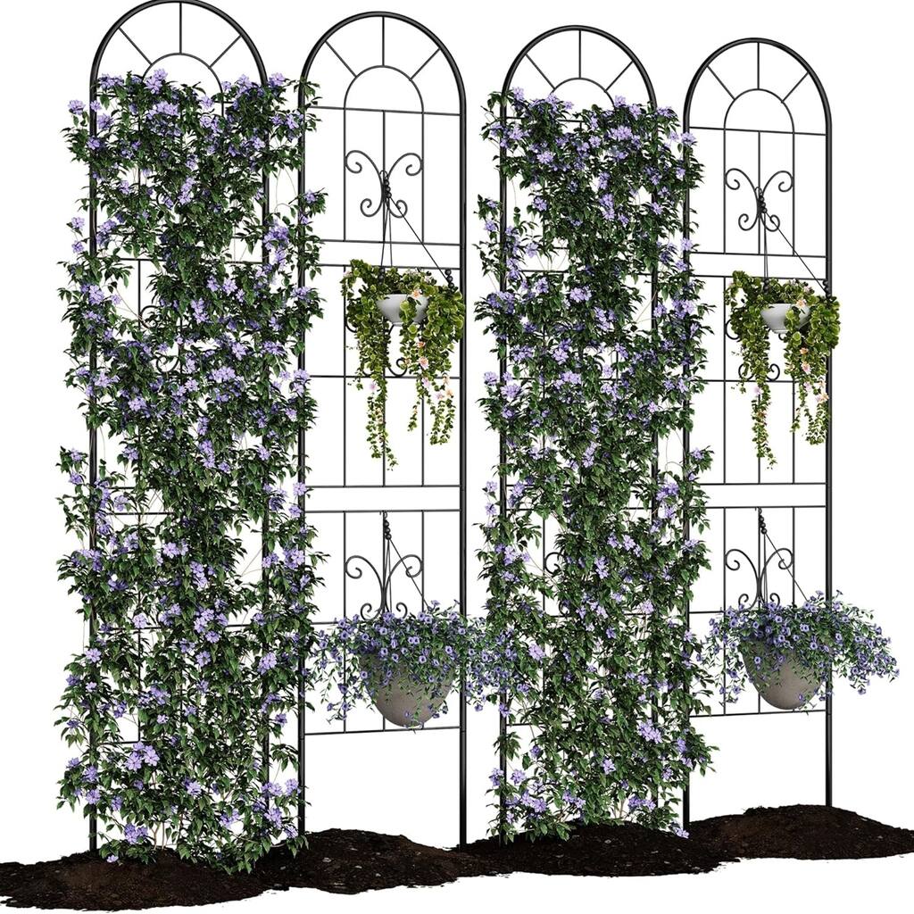 4-Pack 55 in H Metal Trellis for Climbing Plants Outdoor Garden Trellis for Vines Flowers and Vegetables Black