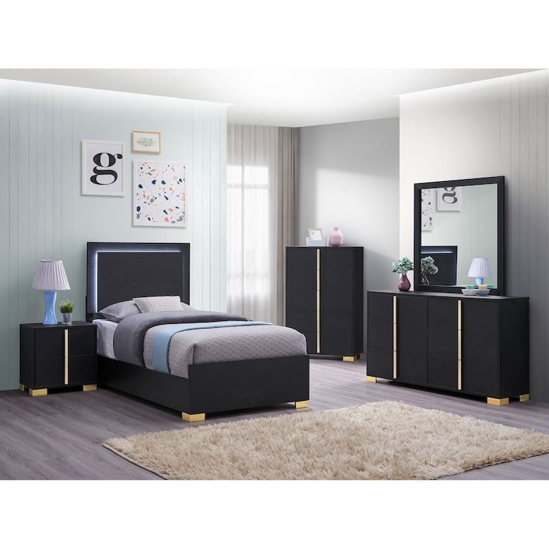 Marceline 5-Piece Panel Bedroom Set with LED Headboard