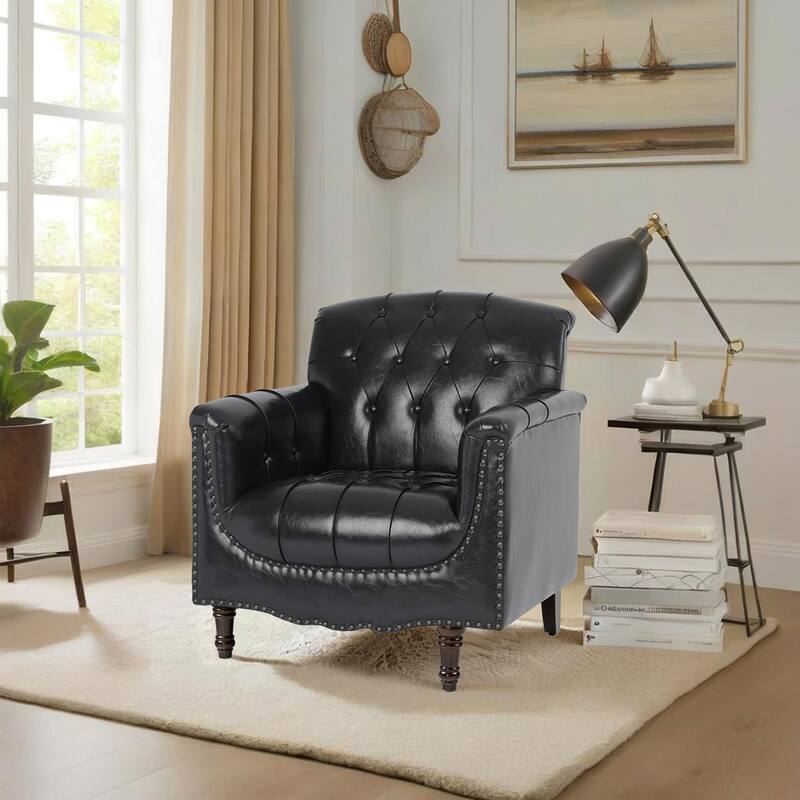 Tufted Accent Chair Vegan Leather Armchair for Living Room