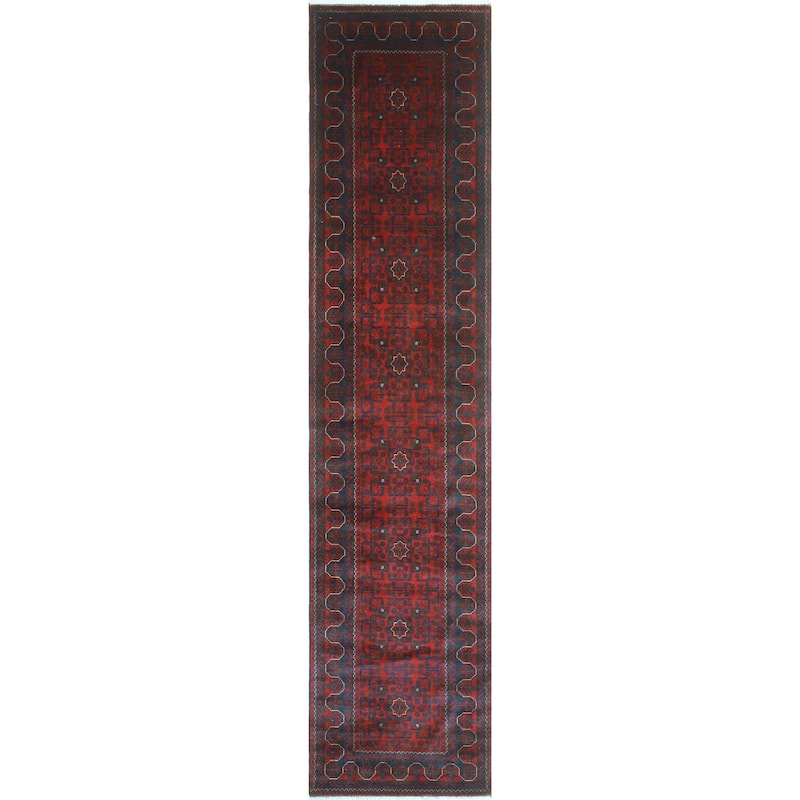 Khamyab Nawar Burgundy/Navy Runner - 2'9" x 12'8"
