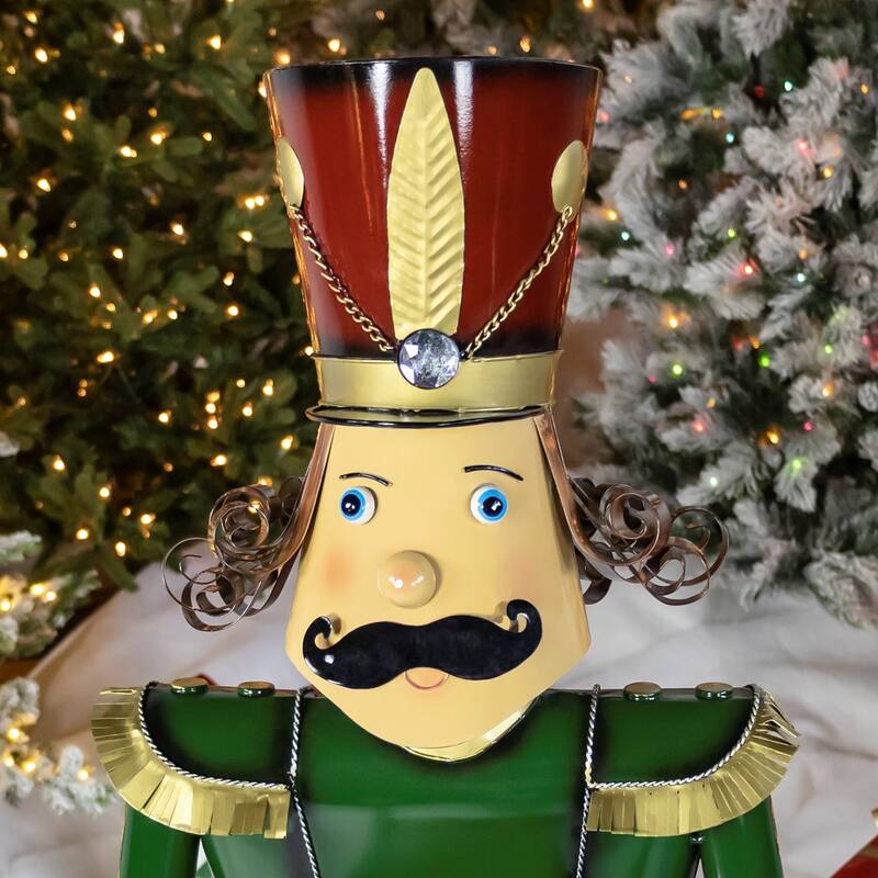 Iron Christmas Green Nutcracker "Leo" Holding Drum - 19"x15"x60"