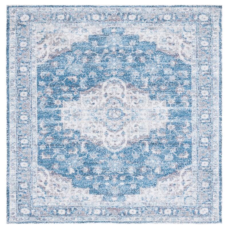 SAFAVIEH Handmade Classic Vintage Grozdana Transitional Polyester Rug - 6' Square - Blue/Grey