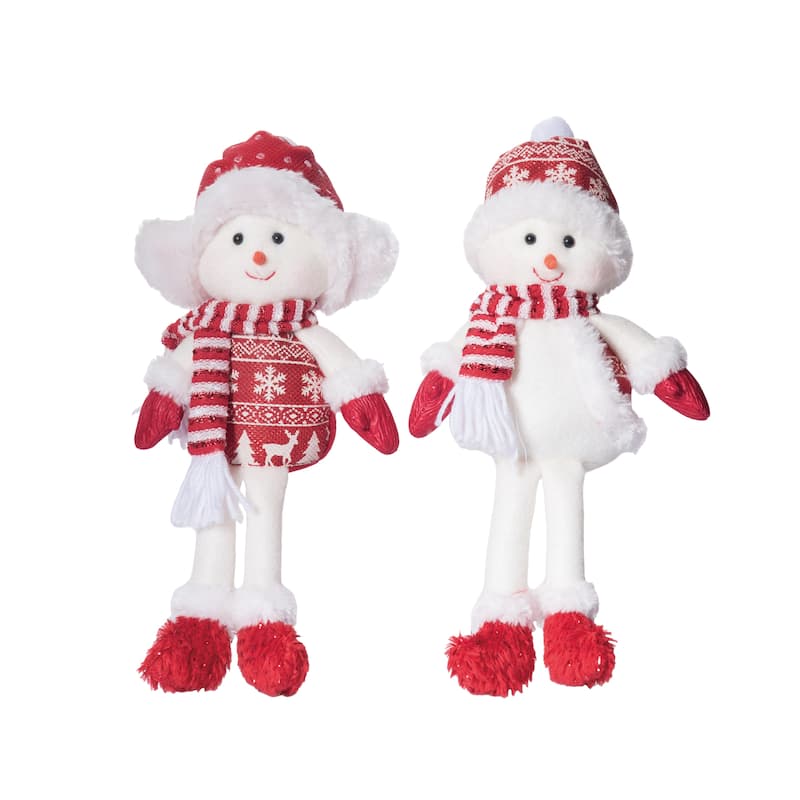 Transpac Christmas Plush Cutie Snowman Shelf Sitter Set of 2 Christmas Home Decorations
