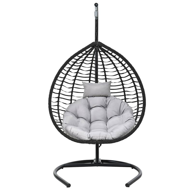 Indoor Outdoor Hanging Hammock Chair with Stand, Rattan Egg Swing Chair with Plush Cushion and Removable Headrest