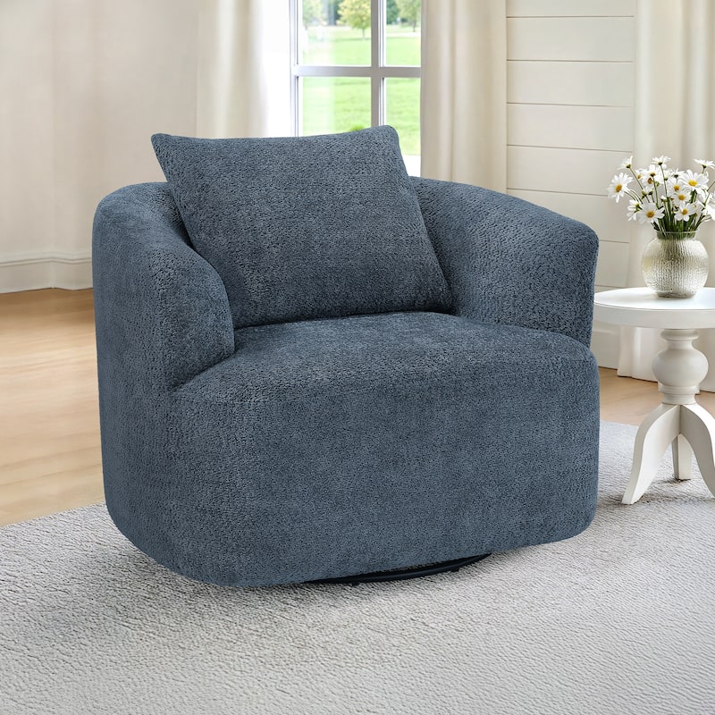 Chenille Swivel Accent Chair with Pillow - Dark Blue