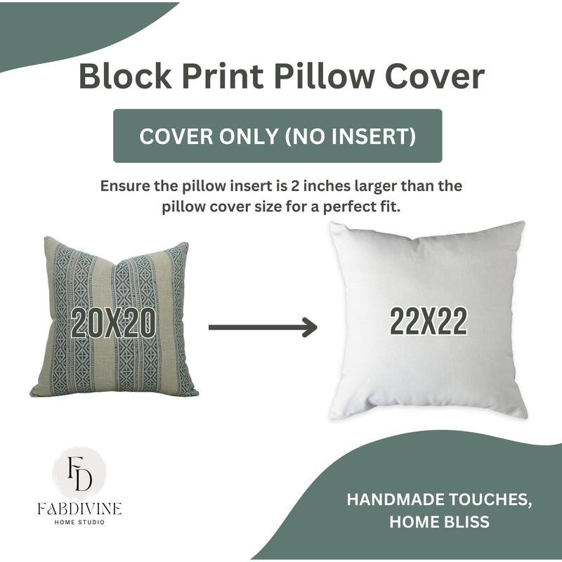 Linen Farmhouse Block print pillow Cover - Kaju Katli