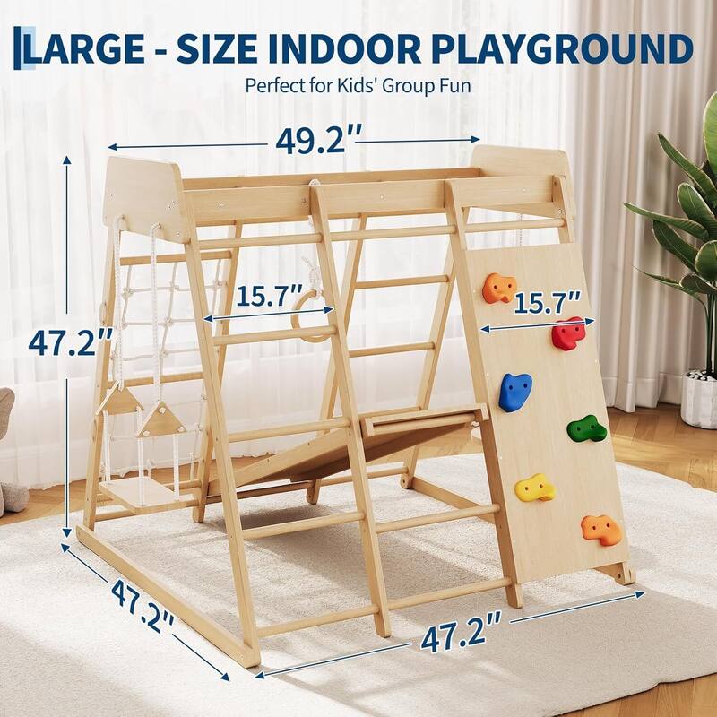 6-in-1 Indoor Playground Jungle Gym Kids Climbing Toys, Climber Playset with Slide