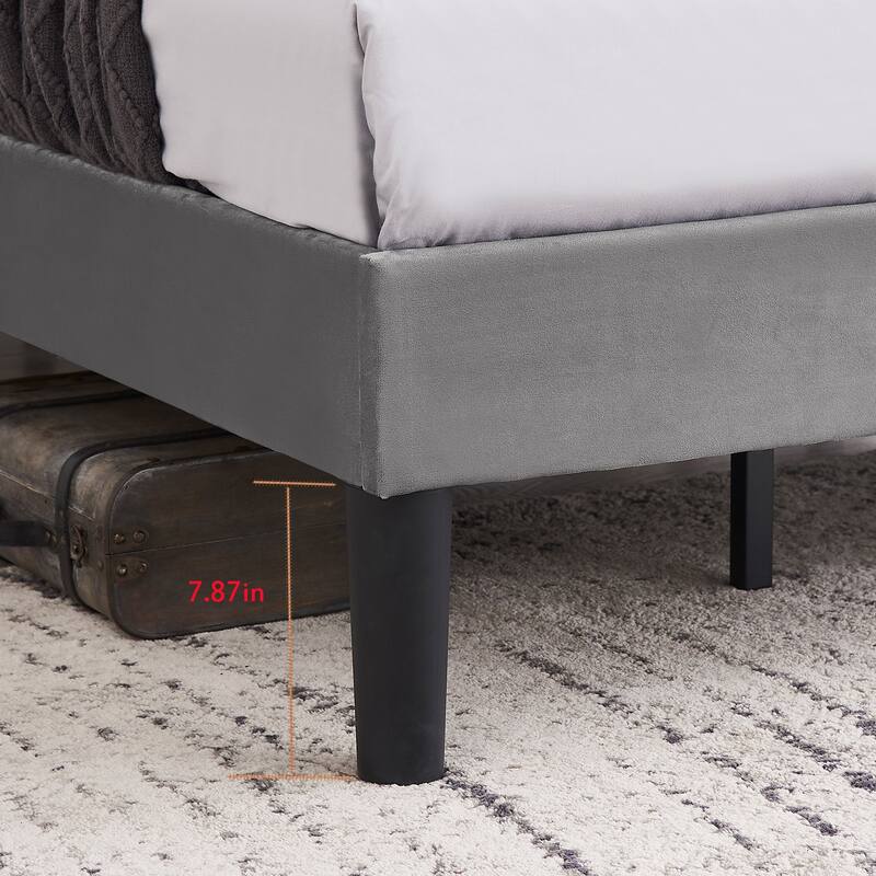 VECELO Tufted Upholstered Platform Bed Frame with Adjustable Height Headboard Twin/Full/Queen Size Beds,Grey