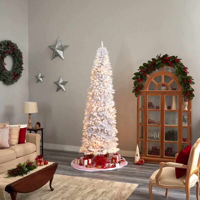 9’ Pre-Lit Slim White Artificial Christmas Tree, Clear Lights - 9 Foot