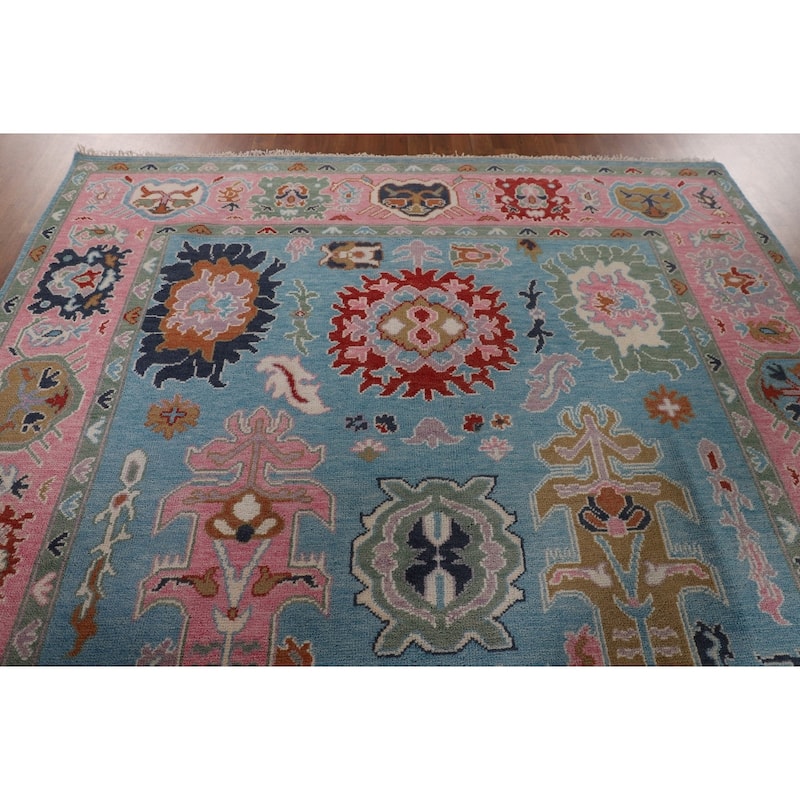 Light Blue Oushak Area Rug Handmade Oriental Wool Carpet - 7'11" x 9'11"