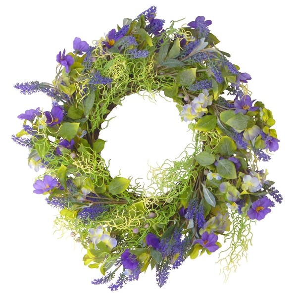 Purple Flower Wreath- 24-Inch, Unlit - N/A