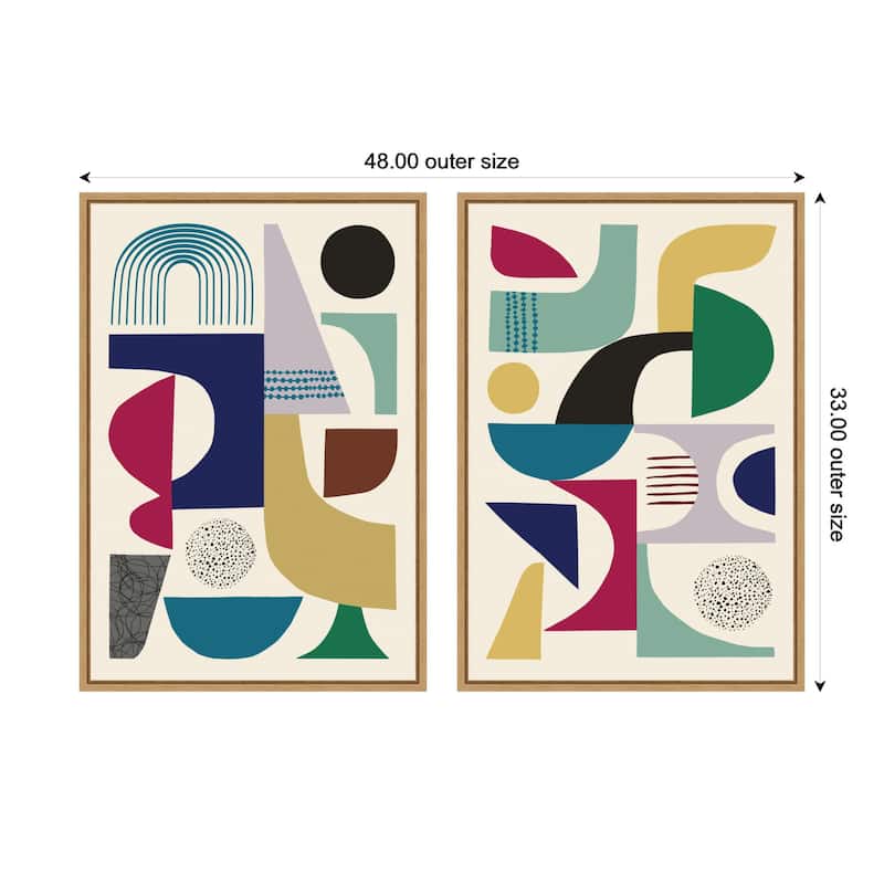 Kate and Laurel Sylvie MCM Retro Abstract Pattern Rainbow Framed Canvas Art Set by Rachel Lee